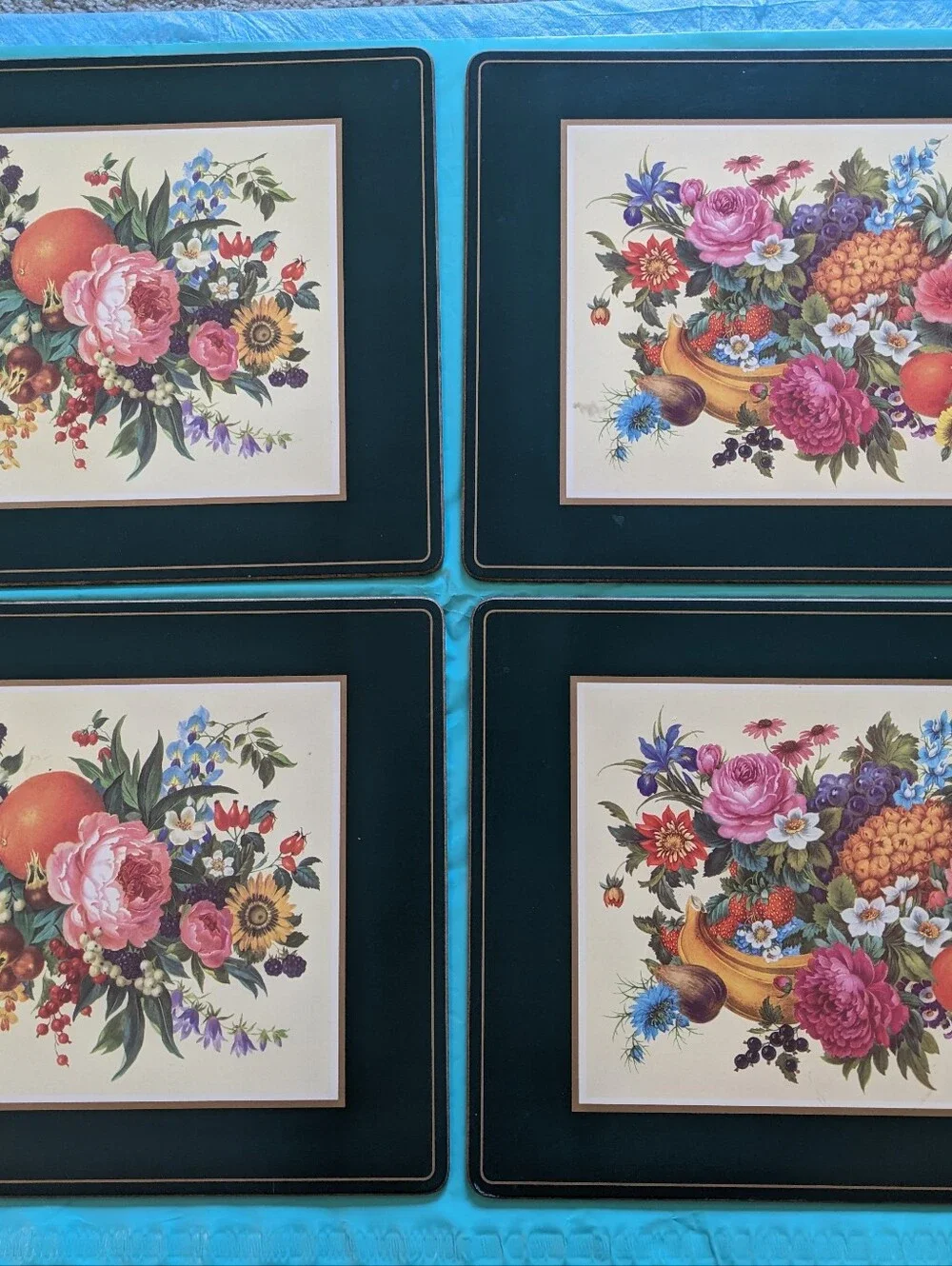 Vintage Pimpernel Floral Placemats 2 Set Of 2 Flowers Fruit Pre-owned Group 2